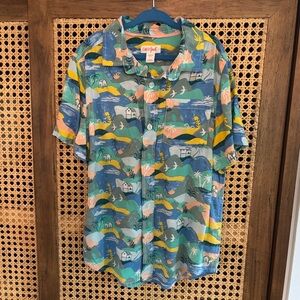 Cat & Jack Short Sleeve Tropical Camp Shirt - Teal, Blue, Yellow